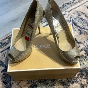 Michael Kors Shimmering Silver Peep Toe Heels